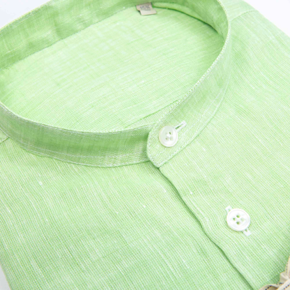 Camicia in puro lino azzurro cielo con interno collo stampato – Made in Italy