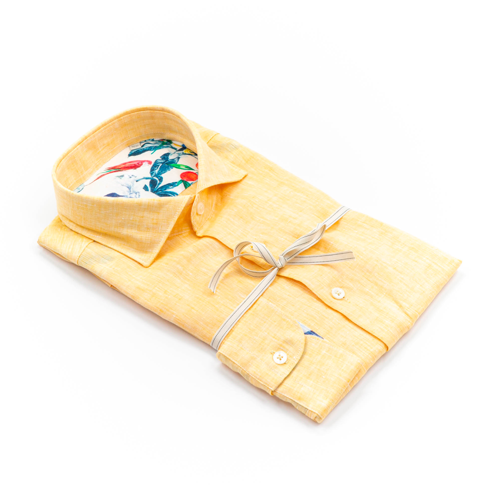 Yellow Linen Shirt with Floral Inner Details – Made in Italy