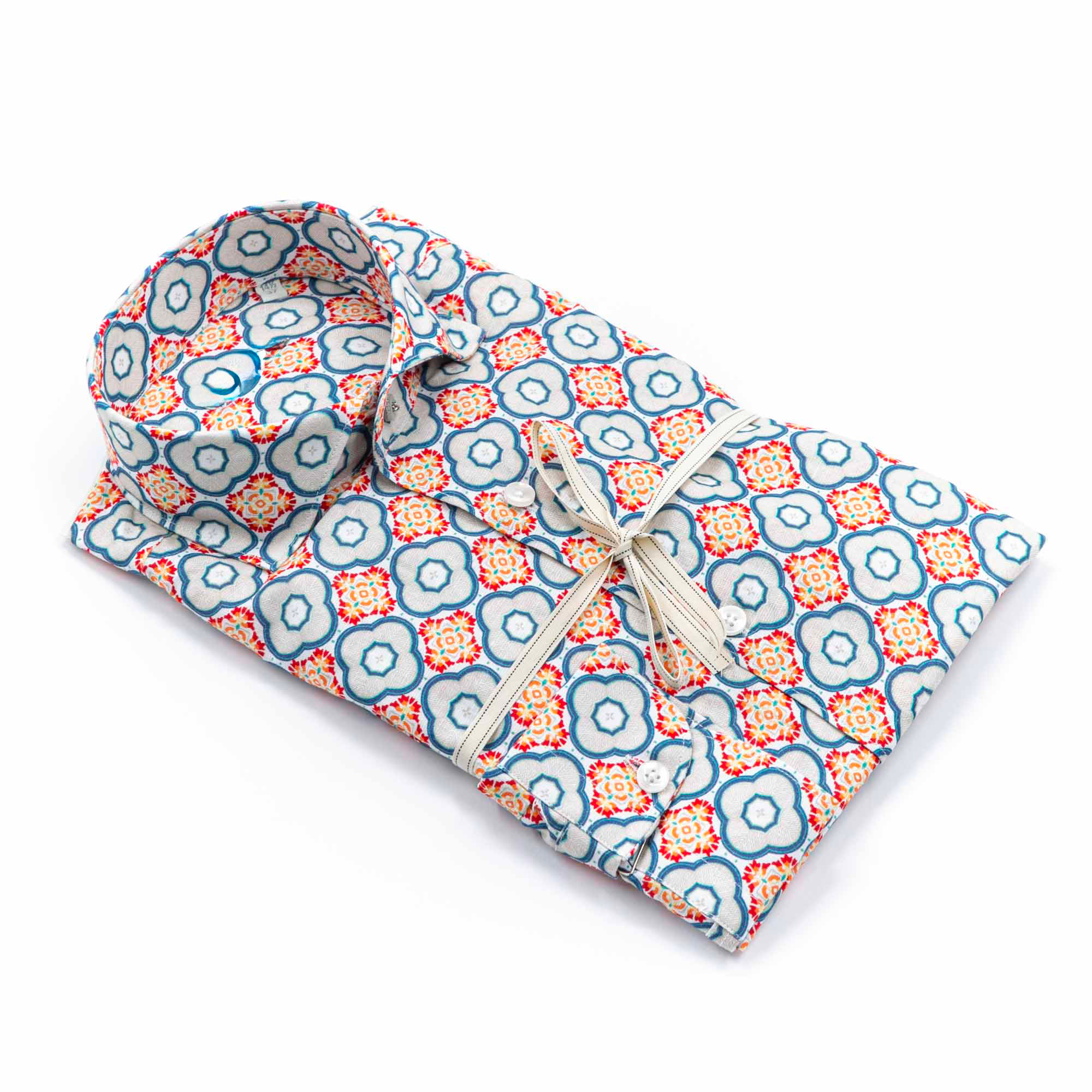 Camicia in puro lino azzurro cielo con interno collo stampato – Made in Italy