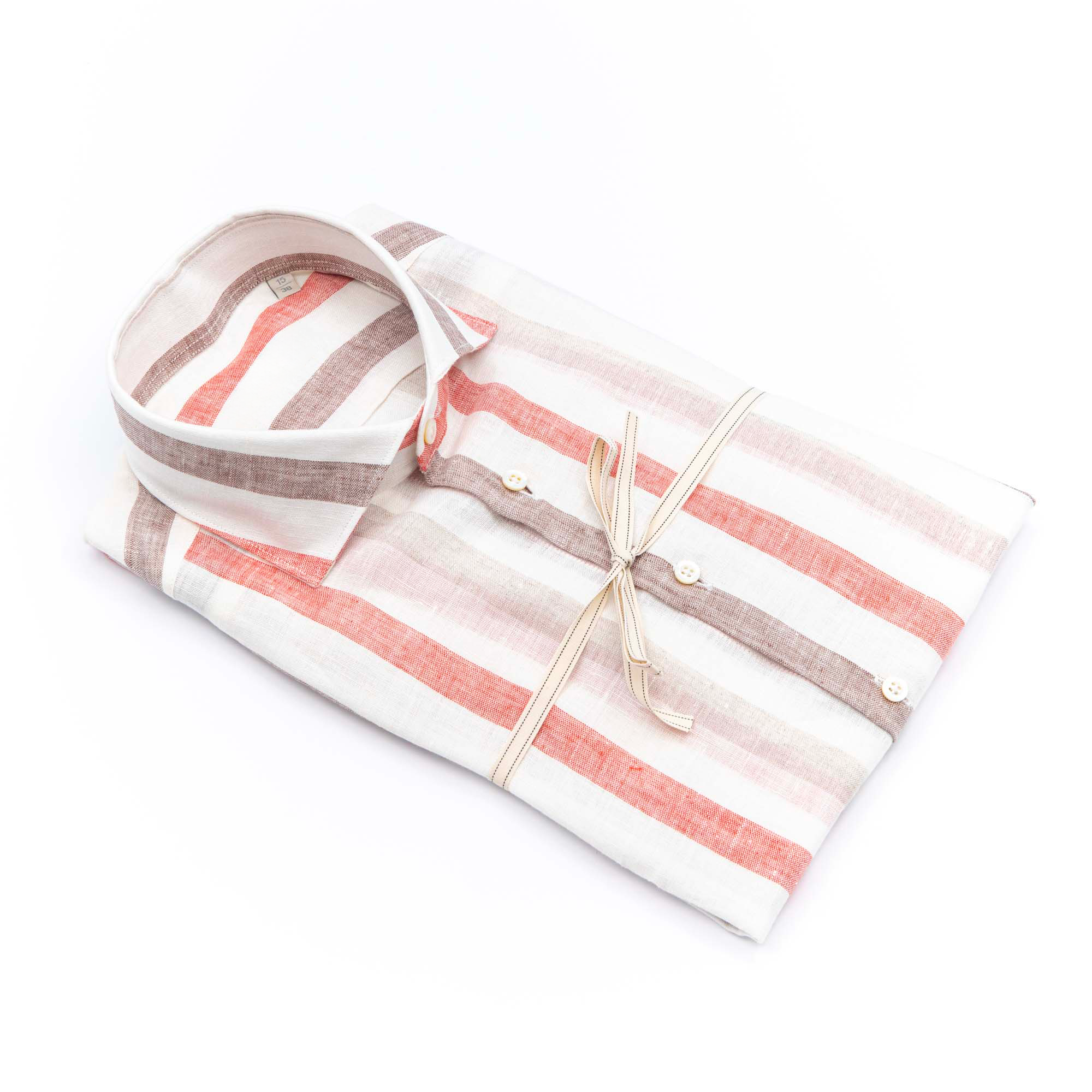 Striped Linen Shirt in Rust and Taupe