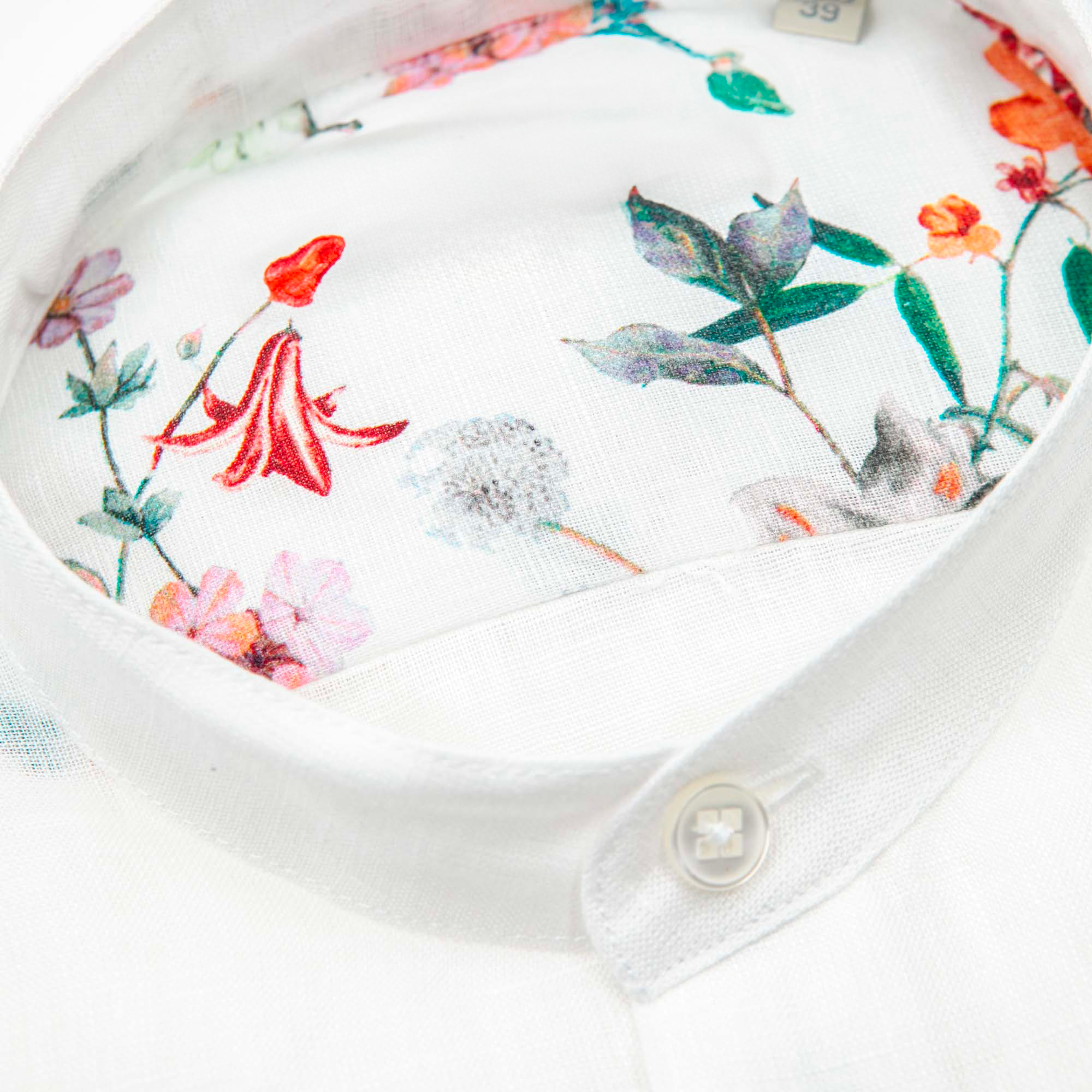 Camicia in puro lino azzurro cielo con interno collo stampato – Made in Italy