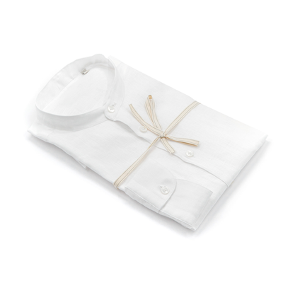 White Linen Band Collar Shirt – Made in Italy