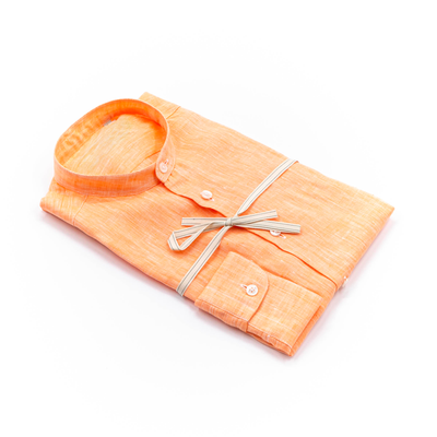 Mandarin Collar Linen Shirt – Orange Melange