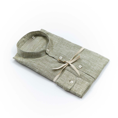 Sage Green Linen Band Collar Shirt