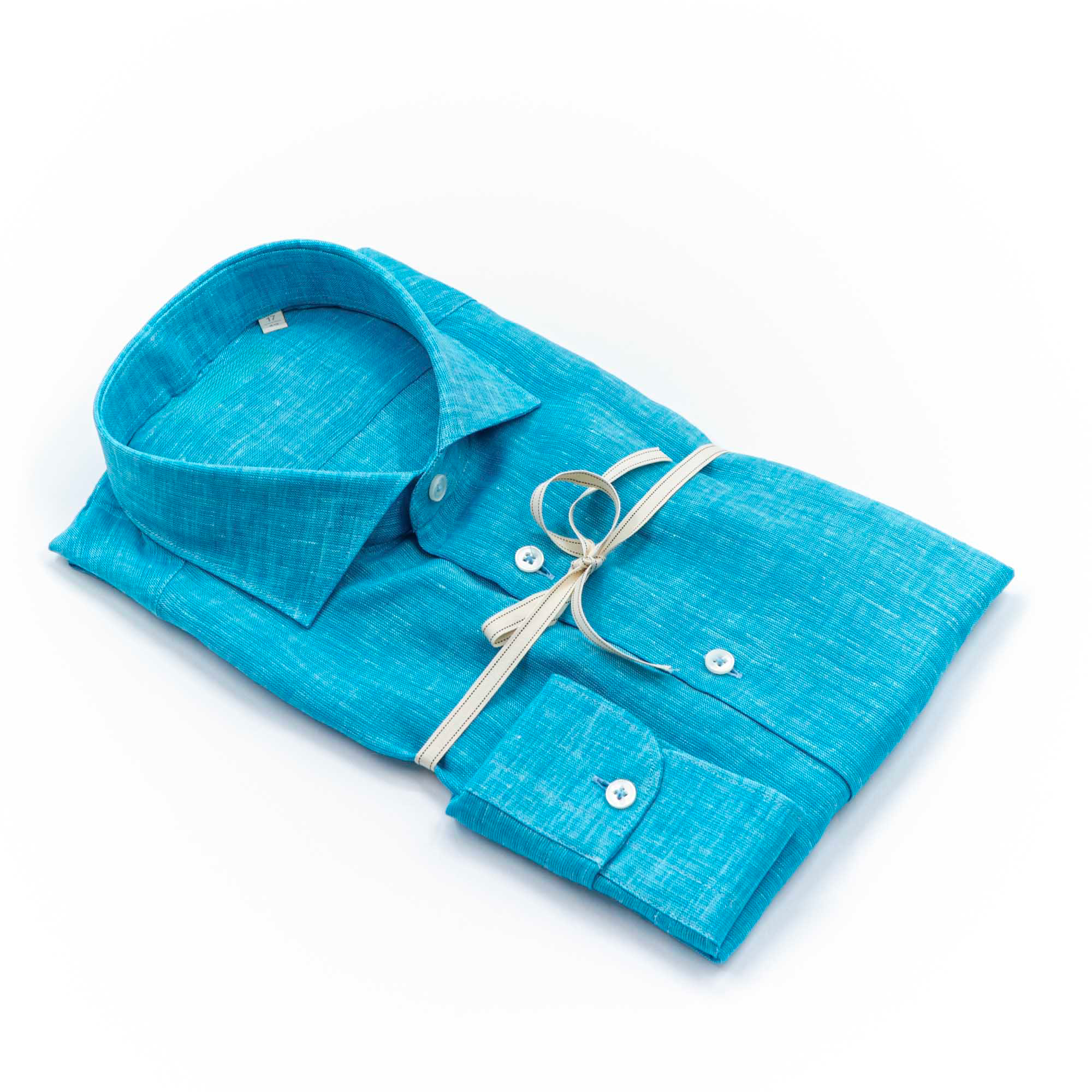Camicia in puro lino azzurro cielo con interno collo stampato – Made in Italy