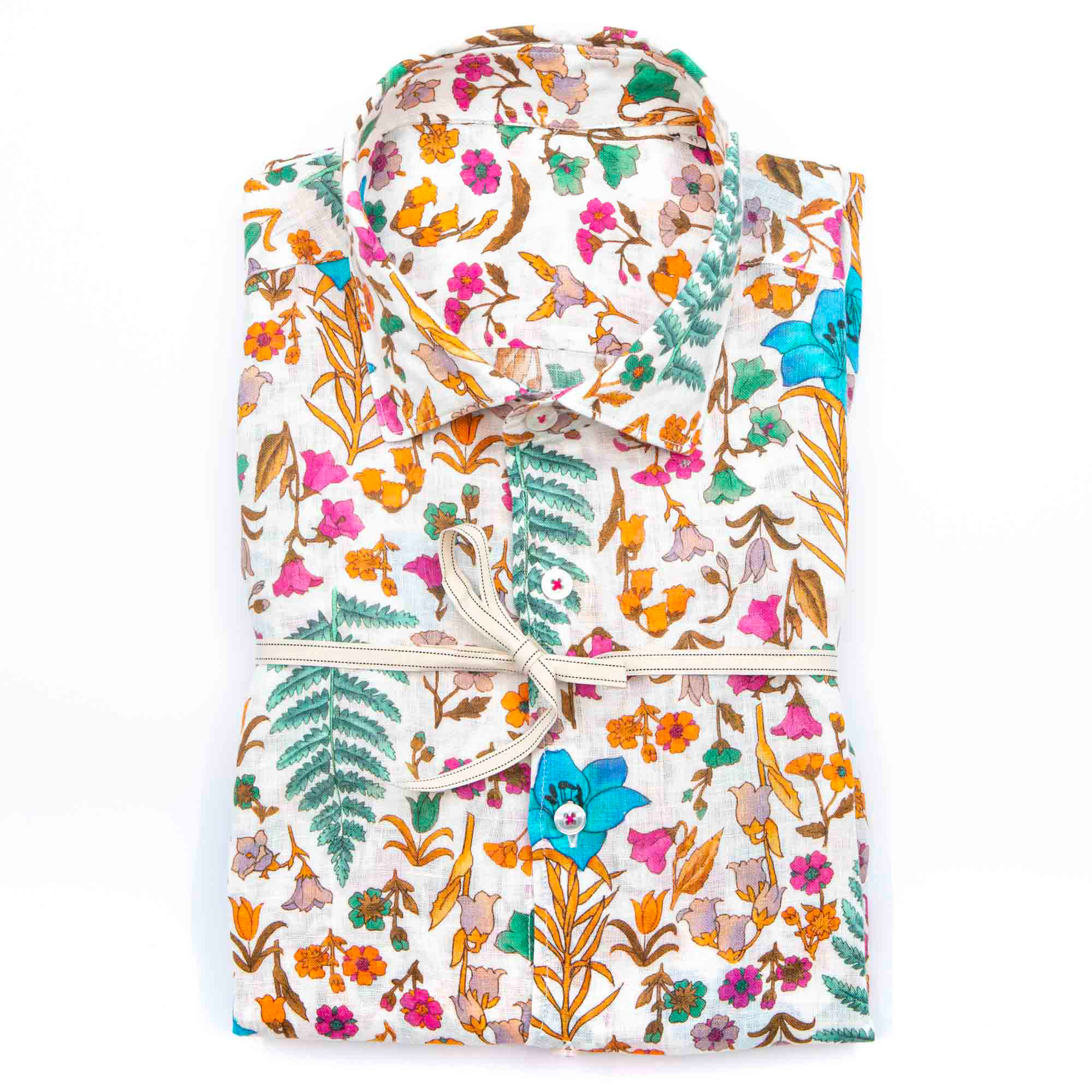 Camicia in puro lino azzurro cielo con interno collo stampato – Made in Italy