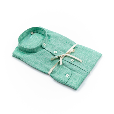 Aqua Green Linen Band Collar Shirt