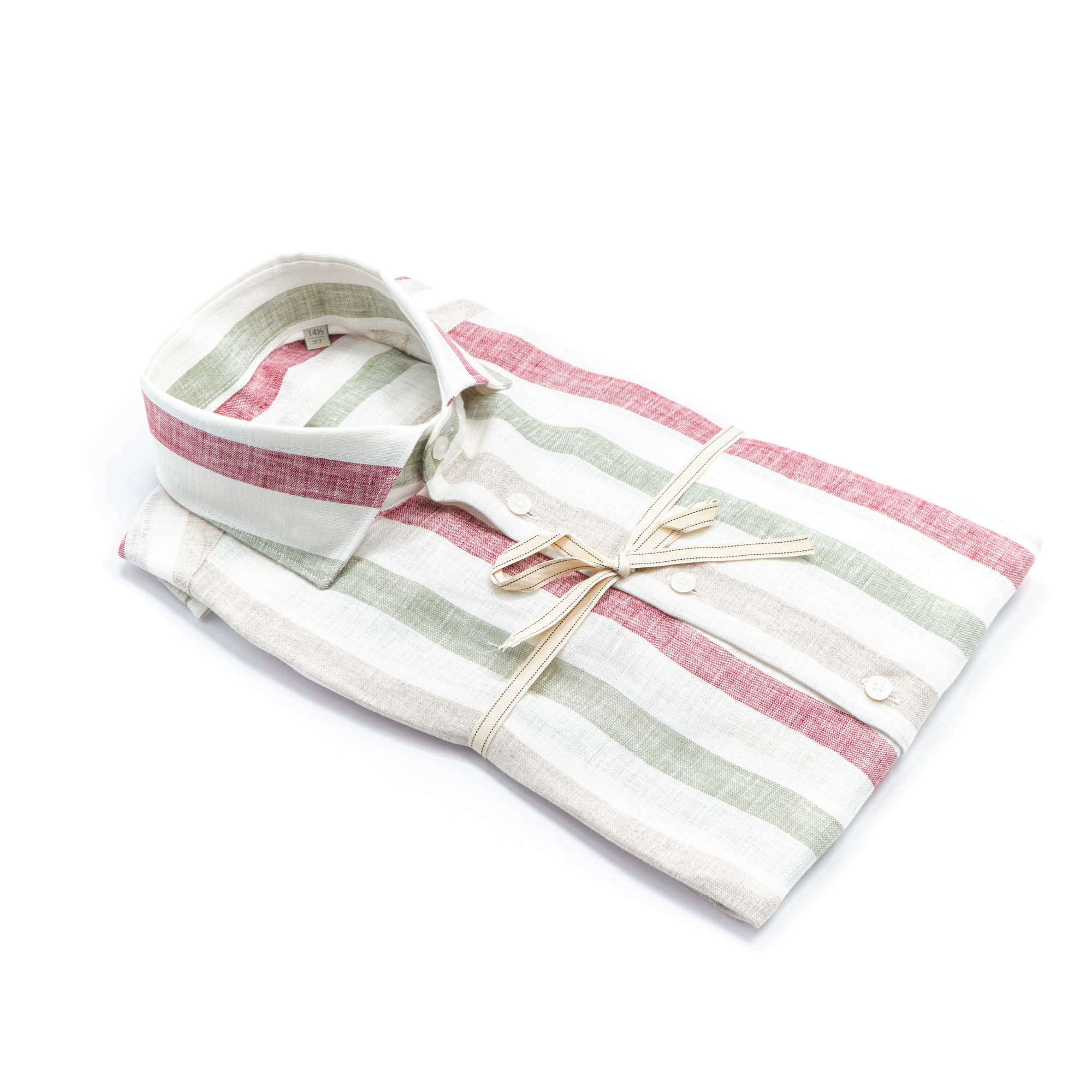 Linen Shirt with Sage, Sand & Brick Stripes