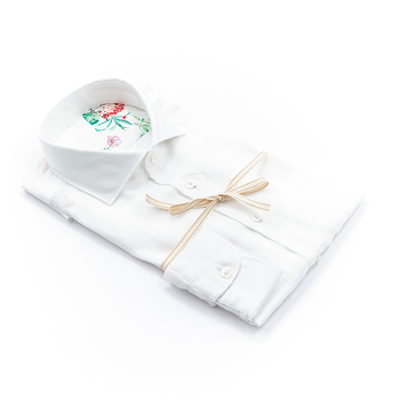 White Linen Shirt with Floral Inner Details