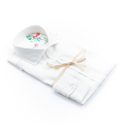 White Linen Shirt with Floral Inner Details