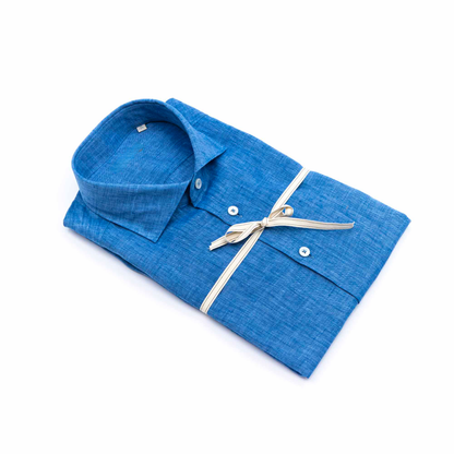 Camicia in puro lino azzurro cielo con interno collo stampato – Made in Italy